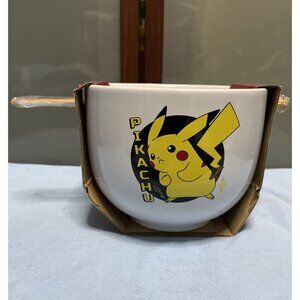 Pokemon Pikachu Silver Buffalo Ceramic Ramen Noodle Soup Bowl w/Chopsticks 20oz
